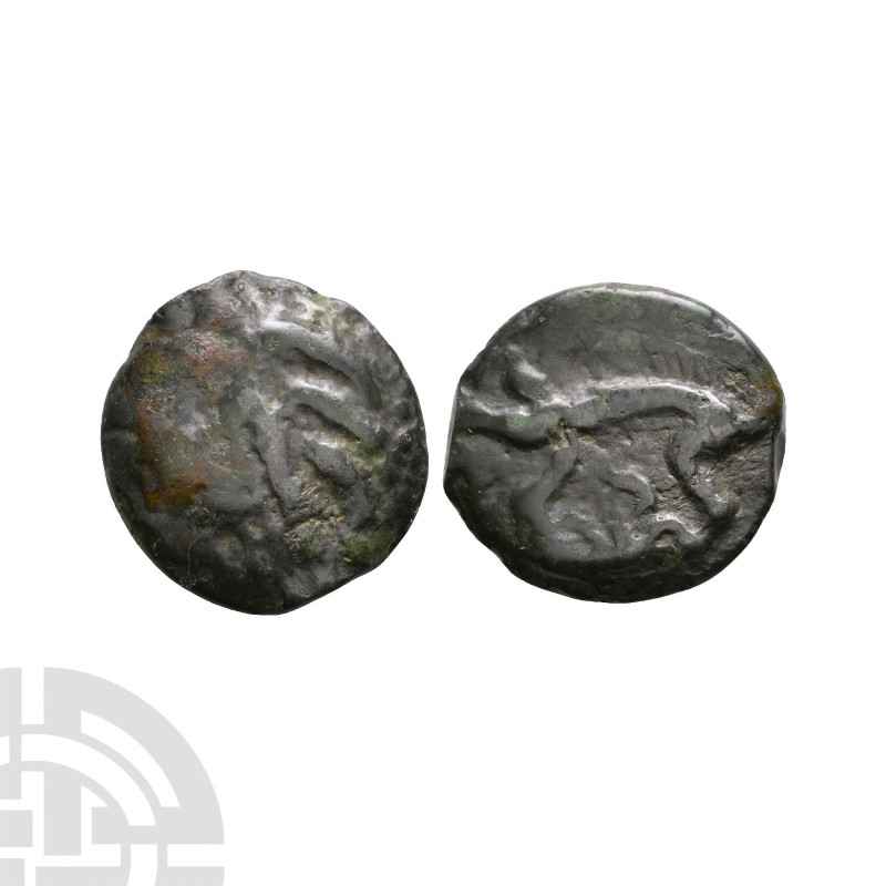Gaul - Leuci - Boar Potin. 1st century B.C. Obv: head left with braided hair. Re...