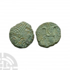 Uninscribed Coinage - Chichester Cock AE Unit. 1st century B.C. Obv: profile head right. Rev: profile head right surmounted by cock. S. 61; BMC 657-65...