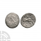 Dobunni - 'Cotswold Eagle' AR Unit. 50 B.C.-50 A.D. Obv: profile bust right. Rev: triple-tailed horse left with stylised bird's head above, 'flower' s...