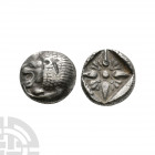 Ionia - Miletos - Lion AR Obol. 6th-5th century B.C. Obv: lion's head left. Rev: stylised rosette in incuse square. SNG Copenhagen 944-951; SNG Kayhan...