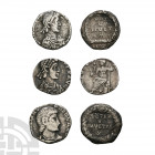 Clipped AR Siliquae Group [3]. 4th century A.D. Group comprising: issues of three emperors; one with Roma reverse and two wreath types (one Milan); le...