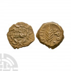 Nero - Judea - Porcius Festus - AE Prutah. 59-62 A.D. Year 5. Obv: ??? / W?? / C in three lines within wreath. Rev: L? ???C???C legend with palm-branc...