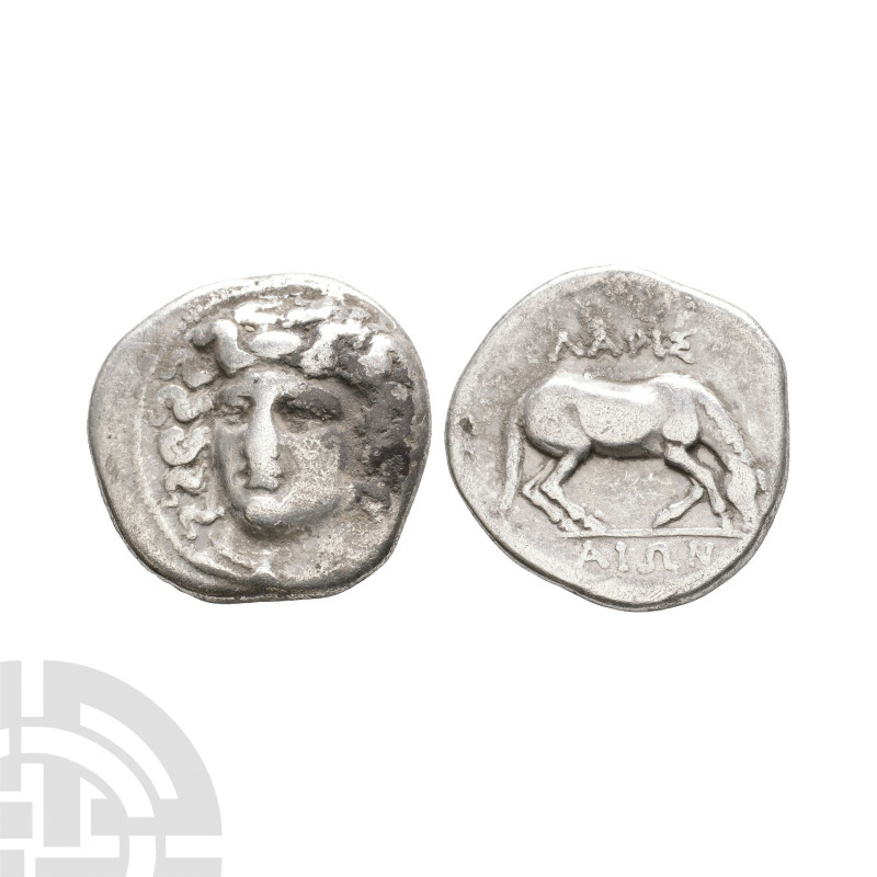 Thessaly - Larissa - Horse AR Drachm. 400-380 B.C. Obv: facing head of the nymph...