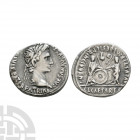 Augustus - Gaius and Lucius AR Denarius. 2 B.C.-13 A.D. Lyons mint. Obv: CAESAR AVGVSTVS DIVI F PATER PATRIAE legend with laureate head right. Rev: AV...