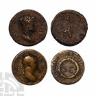 Trajan and Hadrian - AE Semis Group [2]. 98-138 A.D. Group comprising: Trajan (SC reverse) and Hadrian (seated figure reverse). 3.33, 3.96 grams. Old ...