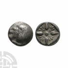 Ionia Miletos Lion AR Obol. 6th-5th century B.C. Obv: lion's head. Rev: stylised rosette in incuse square. SNG Cop:952. 1.36 grams. Ex UK private coll...