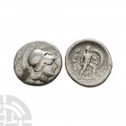 Locris - Locri Opuntii - Ajax AR Hemidrachm. 4th century B.C. Obv: head of Persephone right. Rev: ???????? with Ajax in fighting position right, holdi...