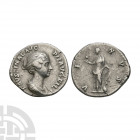 Faustina II - Venus AR Denarius. 148-152 A.D. Wife of Marcus Aurelius, Rome mint. Obv: FAVSTINAE AVG PII AVG FIL legend with draped bust right. Rev: V...
