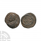Julian II - Wreath Bronze. 362-363 A.D. Antioch mint. Obv: D N FL CL IVLIANVS P F AVG legend with helmeted cuirassed bust left holding spear and shiel...