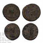Gallienus - AE Antoninianii [2]. 253-268 A.D. Group comprising Antioch mint antoninianii of Gallienus: Fides and Virtus reverses. 3.4, 3.36 grams. Old...