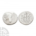 Q Servillius Caepio Brutus (M Junius Brutus) - Procession AR Denarius. 54 B.C. Rome mint. Obv: head of Libertas right with LIBERTAS behind. Rev: consu...
