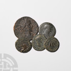 Mixed Bronzes Group [5]. 2nd-3rd century A.D. Group comprising: mixed issues and types. 43 grams total. Old European collection. [5, No Reserve]

Fa...