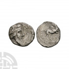 Q Titius - Imitative Pegasus AR Denarius. 1st century B.C. Imitating a Republic denarius type of Q Titius. Obv: bearded and diademed bust right. Rev: ...