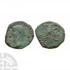 Claudius - Minerva AE As. 42 A.D. Rome mint. Obv: TI CLAVDIVS CAESAR AVG P M TR P IMP P P legend with bare head left. Rev: Minerva advancing right bra...