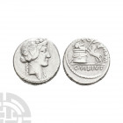 C Vibius Varus - Panther AR Denarius. 42 B.C. Rome mint. Obv: head of young Bacchus (or Liber) right wreathed in ivy. Rev: panther springing left to g...