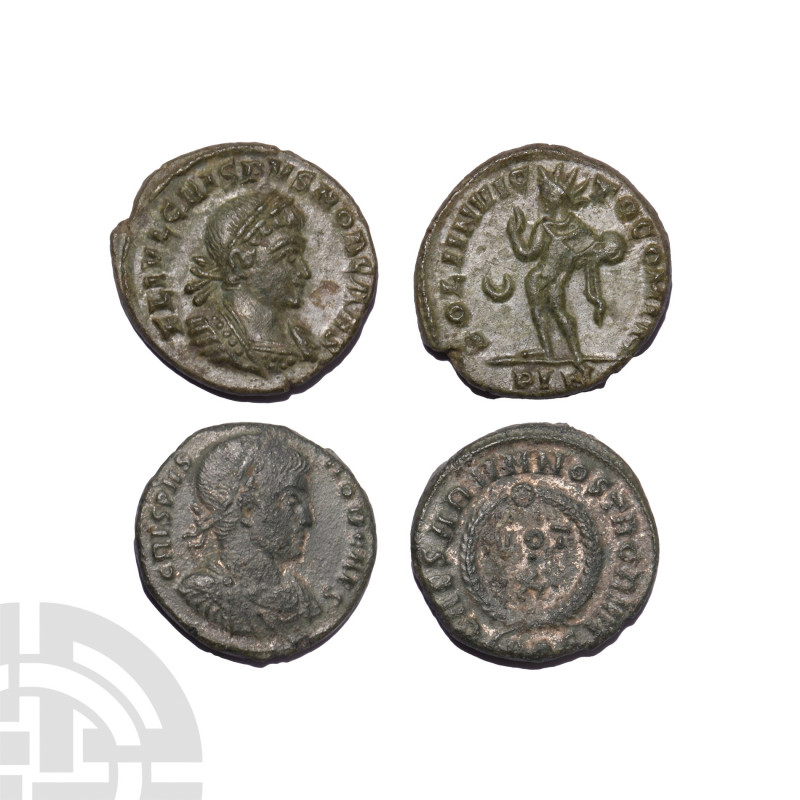 Crispus - Sol and Wreath Bronzes [2]. 317-326 A.D. Group comprising: bronzes wit...