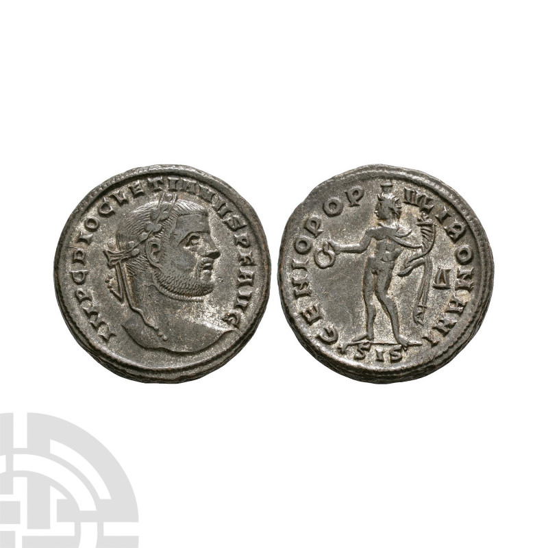 Diocletian - Genius Silvered Follis. 299 A.D. Siscia mint. Obv: IMP DIOCLETIANVS...