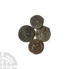 Constantine I Era - Late Bronzes [4]. 4th century A.D. Group comprising: late bronzes; various issues, types and mints. 5.05 grams total. By inheritan...