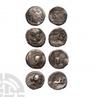 Moneyer AR Denarii Group [4]. 90-46 B.C. Group comprising: C Vibius C f Pansa (90 B.C.), C Norbanus (83 B.C.), L Scribonius Libo (62 B.C.) and T Caris...