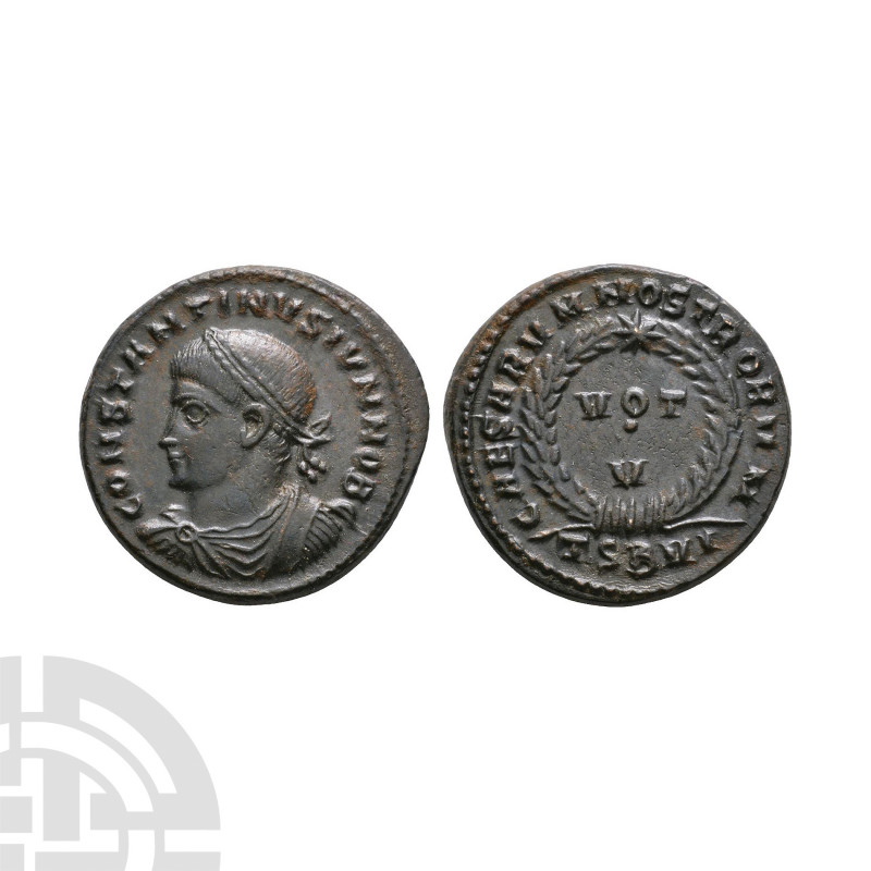 Constantine II - Wreath Bronze. 320 A.D. Thessalonica mint. Obv: CONSTANTINVS IV...