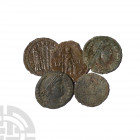 Constantine I Era - Late Bronzes [5]. 4th century A.D. Group comprising: late bronzes; various issues, types and mints. 10.63 grams total. By inherita...