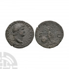 Nero - Victory AE As. 65 A.D. Rome mint. Obv: IMP NERO CAESAR AVG P MAX TR P P P legend with laureate bust right and globe at tip of neck. Rev: Victor...