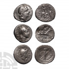 Moneyer AR Denarii Group [3]. 96-46 B.C. Group comprising: C Malleolus C f (96 B.C.), L Rutilius Flaccus (77 B.C.) and Mn Cordius Rufus (46 B.C.) RSC ...