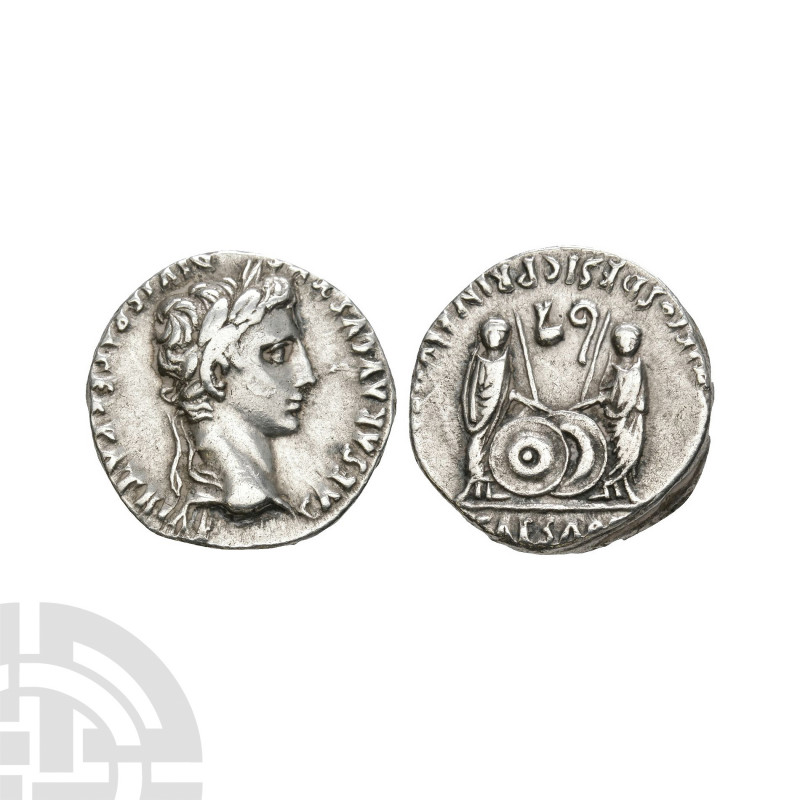 Augustus - Gaius and Lucius AR Denarius. 2 B.C.-4 A.D. Lugdunum mint. Obv: CAESA...