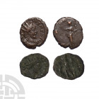 Radiate Base Antoninianii [2]. 4th century A.D. Group comprising: late antoninianii (2). 6.35 grams. By inheritance. Property of a Lincolnshire lady. ...