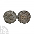 Constantine I (the Great) - Wreath Bronze. 320-321 A.D. Siscia mint. Obv: CONSTANTINVS P F AVG legend with laureate bust right. Rev: D N CONSTANTINVS ...