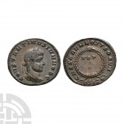 Constantine II - Wreath Bronze. 320-321 A.D. Siscia mint. Obv: CONSTANTINVS IVN NOB C legend with laureate bust right. Rev: CAESARVM NOSTRORVM legend ...