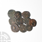 Mixed AE Folles [10]. 6th-8th century A.D. Group comprising: mixed issues and types. 73 grams total. Old European collection. [10, No Reserve]

Fine...
