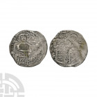 Andronicus III - AR Reduced Basilikon. 1328-1341 A.D. Constantinople mint. Obv: Christ enthroned facing. Rev: emperor at left and St Demetrius at righ...