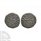 Northumbria - Aethelred II / Monne - AE Styca. 841-843 A.D. First reign. Obv: small cross with EDILREDREX legend. Rev: small cross with +MONNE legend ...