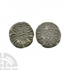 Northumbria - Aethelred II / Monne - Irregular AE Styca. 843-855 A.D. Obv: small cross with +ERDERILDE blundered legend. Rev: pellet trefoil with +FOR...