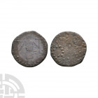 Eclectic Types - Celtic Cross Group - Base Sceatta. 710-760 A.D. Obv: standing figure holding two crosses. Rev: pelletted cross. S. 822. 1.02 grams. P...