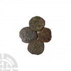 Northumbria - AE Stycas [4]. 810-834 A.D. Group comprising mixed issues and types, one with retrograde legends. S. 862-868. 3.19 grams total. Found Yo...