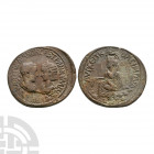 Gordian III and Tranquillina - Singara - Tyche Bronze. 238-239 A.D. Obv: AYTOK K M ANT GORDIANOC CAB TRANKYLINA CEB legend with laureate and draped bu...