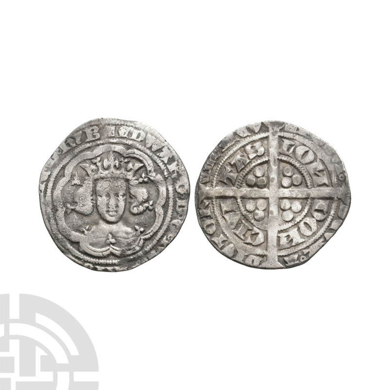 Edward III - London - Pre Treaty Groat. 1351-1352 A.D. Series C. Obv: facing bus...