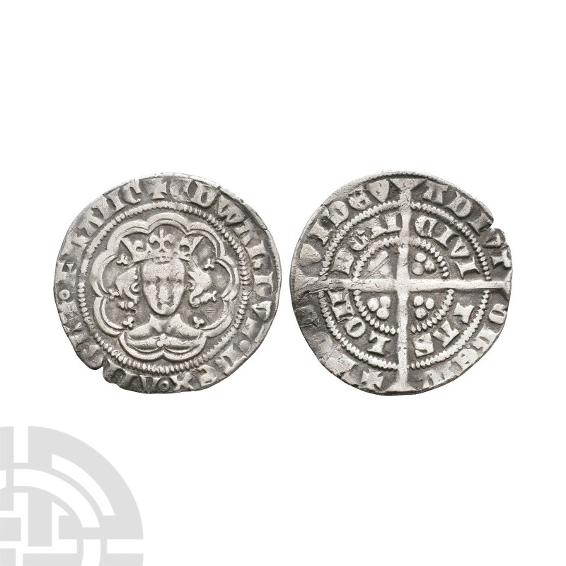 Edward III - London - Pre Treaty Halfgroat. 1356-1361 A.D. Series G. Obv: facing...