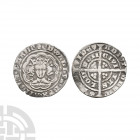 Edward III - London - Pre Treaty Halfgroat. 1356-1361 A.D. Series G. Obv: facing bust within tressure with EDWARDVS REX ANGL Z FRANC legend. Rev: long...
