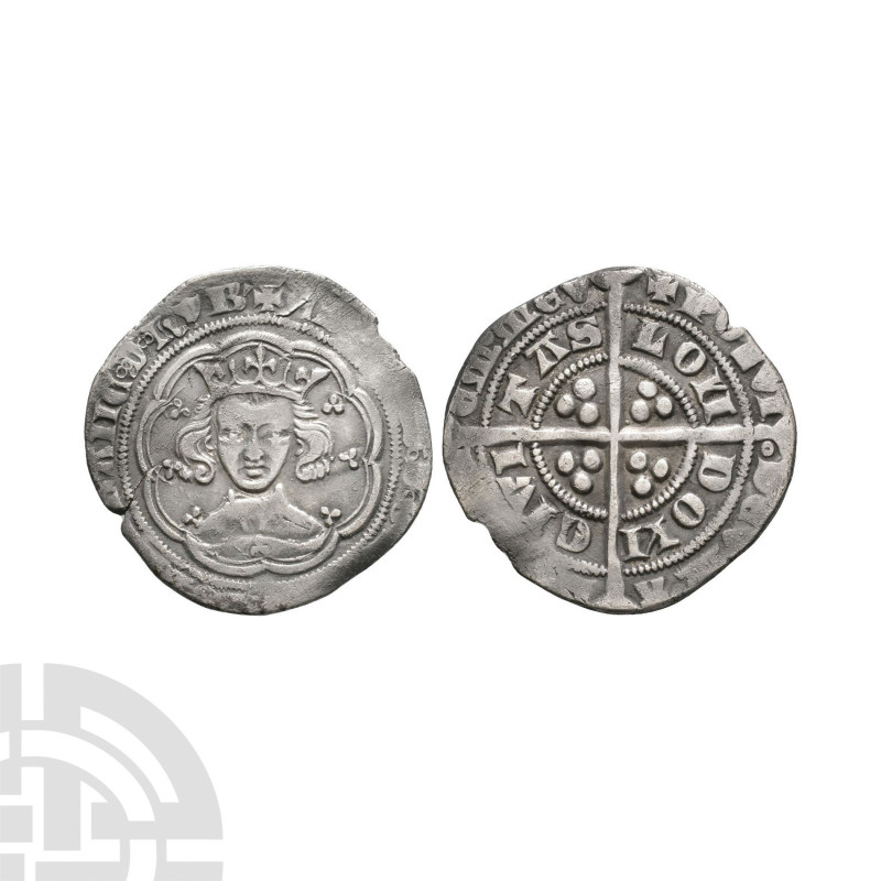 Edward III - London - Pre Treaty Groat. 1354-1355 A.D. Series E. Obv: facing bus...