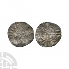 Edward I - London - Long Cross Farthing. 1279-1307 A.D. Class 9. Obv: facing bust with E R ANGL DN legend. Rev: long cross and pellets dividing CIVI T...