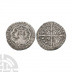 Edward III - London - Pre Treaty Groat. 1351-1352 A.D. Series C. Obv: facing bust within tressure with +EDWARD D G REX ANGL Z FRANC D HYB legend. Rev:...