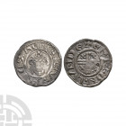 Richard I - London / Enri - Error Short Cross Penny. 1194-1204 A.D. Class 4a. Obv: facing bust with HENRICVS REX legend. Rev: short voided cross and q...