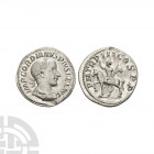 Gordian III - Emperor Riding AR Denarius. 240 A.D. Rome mint. Obv: IMP GORDIANVS PIVSFEL AVG legend with laureate and draped bust right. Rev: P M TR P...