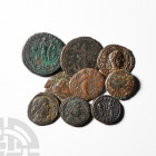 Late Mixed Bronzes [9]. 3rd-4th century A.D. Group comprising: late bronzes (6) with base antoninianii (3). 30 grams total. Old European collection. [...