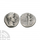Augustus - Apollo AR Denarius. 15-12 B.C. Lugdunum (?) mint. Obv: AVGVSTVS DIVI F legend with laureate bust right. Rev: IMP - [XII] across fields with...
