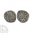 Richard I - Durham / Alein - Short Cross Penny. 1194-1204 A.D. Class 4b. Obv: facing bust with HENRICVS REX legend. Rev: short voided cross and quatre...