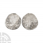 Edward III - York - Post Treaty Penny. 1369-1377 A.D. Post Treaty issue. Obv: facing bust with small cross on breast and EDWARDVS REX ANGL[IE] legend ...